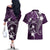 FSM Chuuk Couples Matching Off The Shoulder Long Sleeve Dress and Hawaiian Shirt Turtle Tropical Flowers Polynesian - Purple