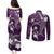 FSM Chuuk Couples Matching Puletasi and Long Sleeve Button Shirt Turtle Tropical Flowers Polynesian - Purple