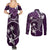 FSM Chuuk Couples Matching Summer Maxi Dress and Long Sleeve Button Shirt Turtle Tropical Flowers Polynesian - Purple