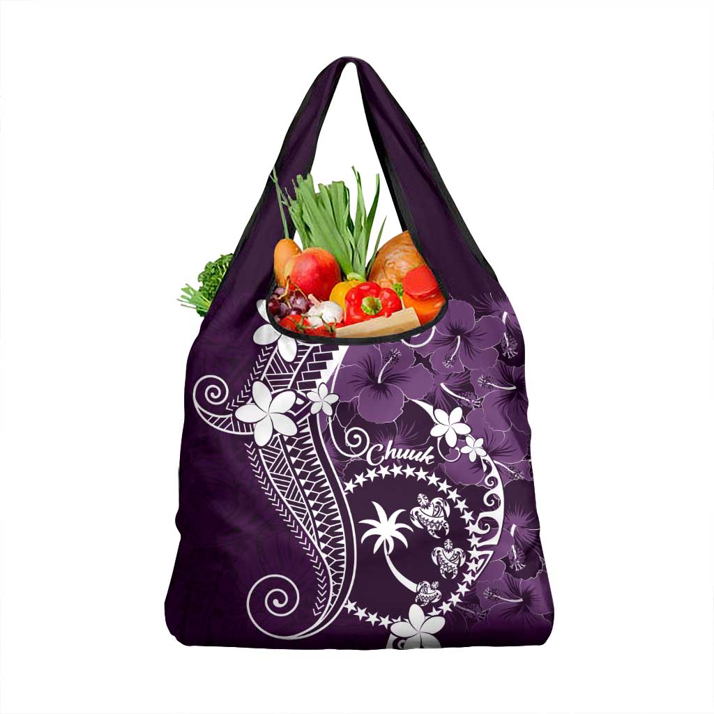 FSM Chuuk Grocery Bag Turtle Tropical Flowers Polynesian - Purple