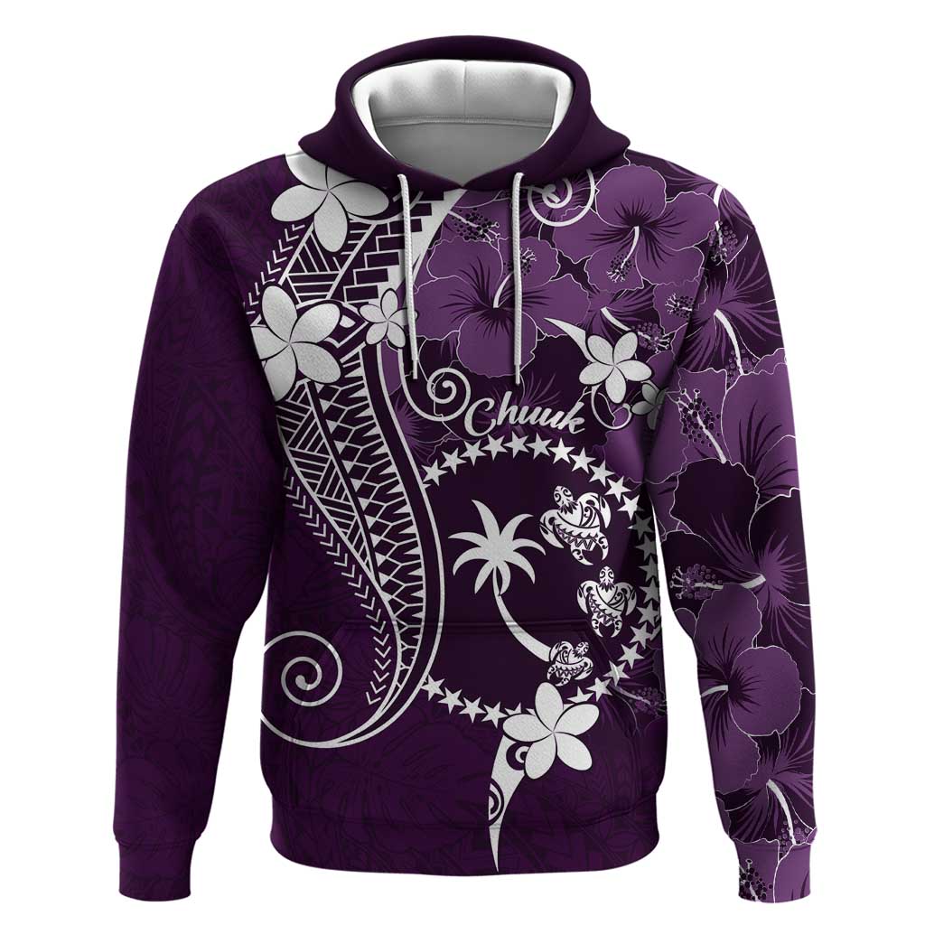 FSM Chuuk Hoodie Turtle Tropical Flowers Polynesian - Purple