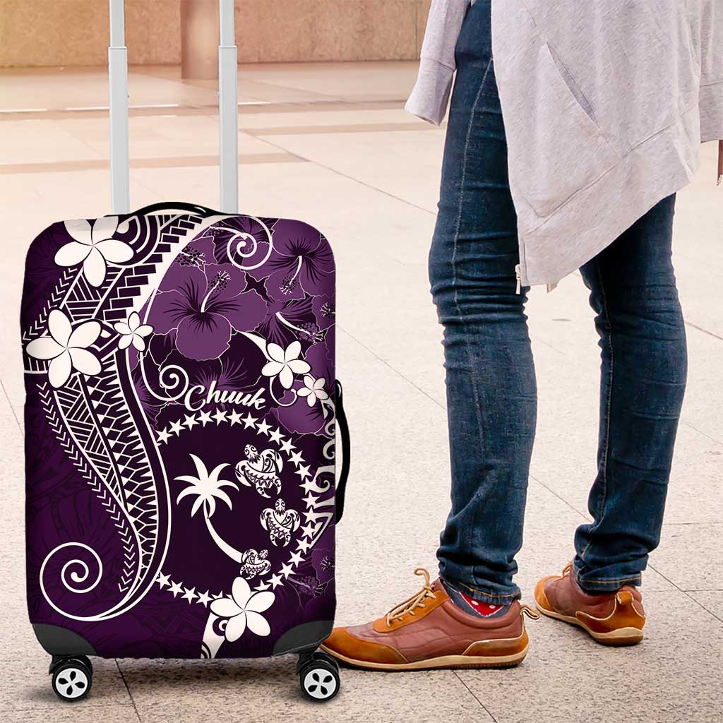 FSM Chuuk Luggage Cover Turtle Tropical Flowers Polynesian - Purple