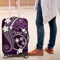 FSM Chuuk Luggage Cover Turtle Tropical Flowers Polynesian - Purple