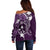 FSM Chuuk Off Shoulder Sweater Turtle Tropical Flowers Polynesian - Purple