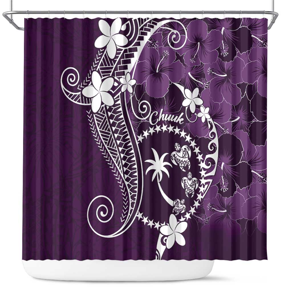 FSM Chuuk Shower Curtain Turtle Tropical Flowers Polynesian - Purple