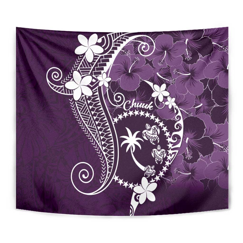 FSM Chuuk Tapestry Turtle Tropical Flowers Polynesian - Purple