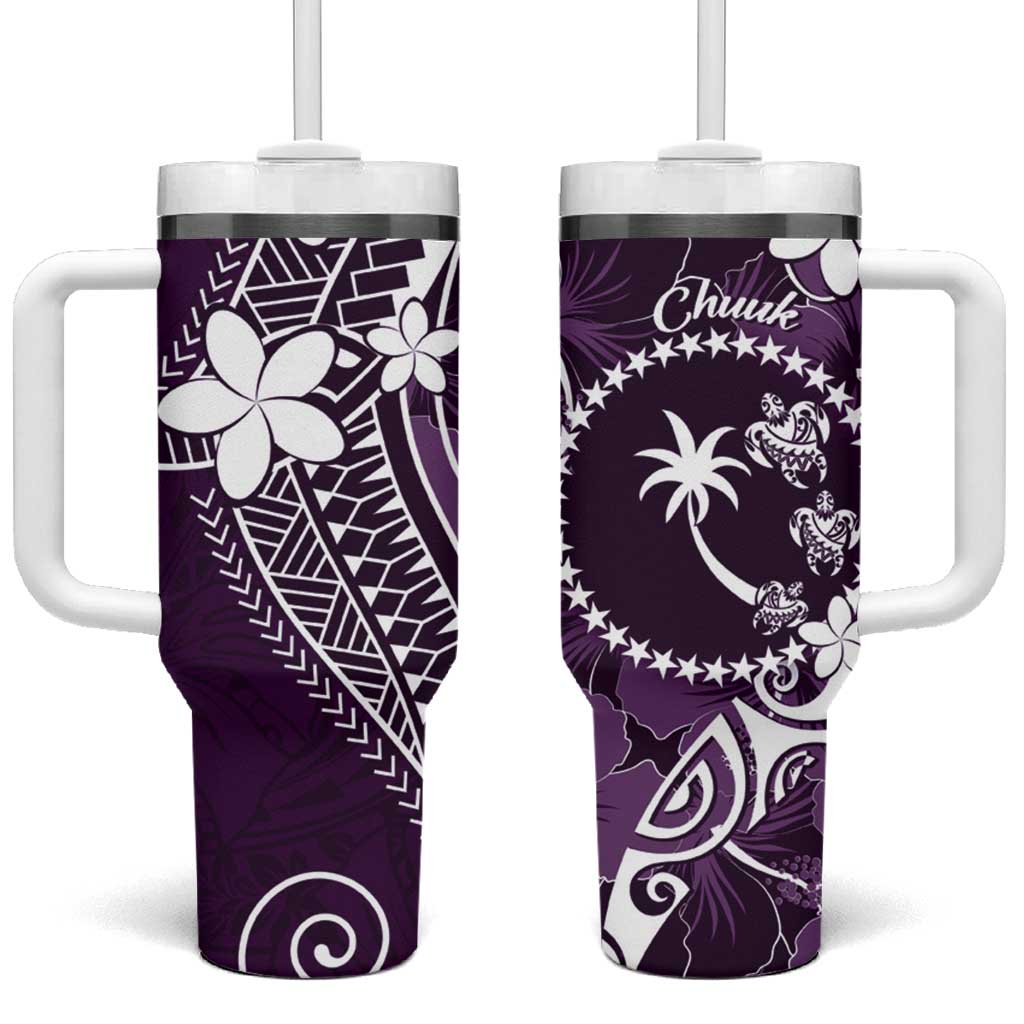 FSM Chuuk Tumbler With Handle Turtle Tropical Flowers Polynesian - Purple