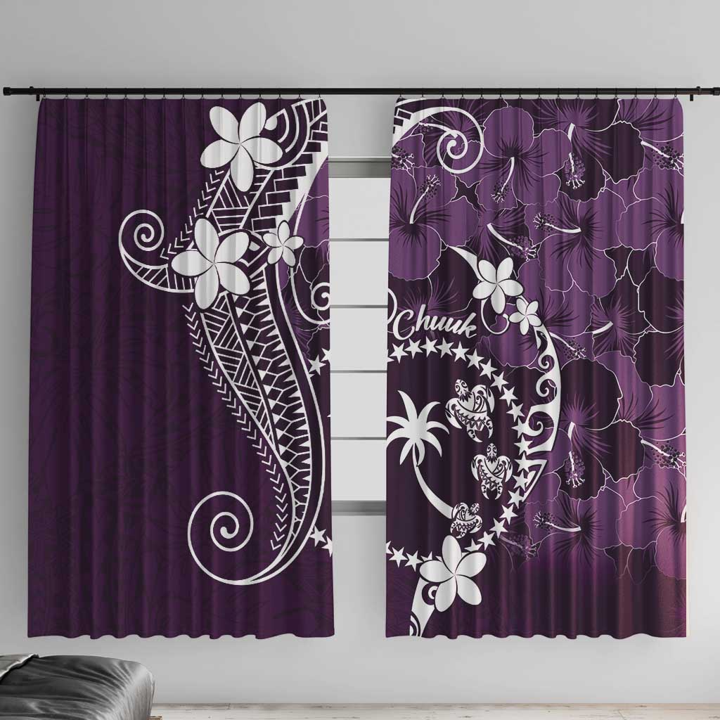 FSM Chuuk Window Curtain Turtle Tropical Flowers Polynesian - Purple