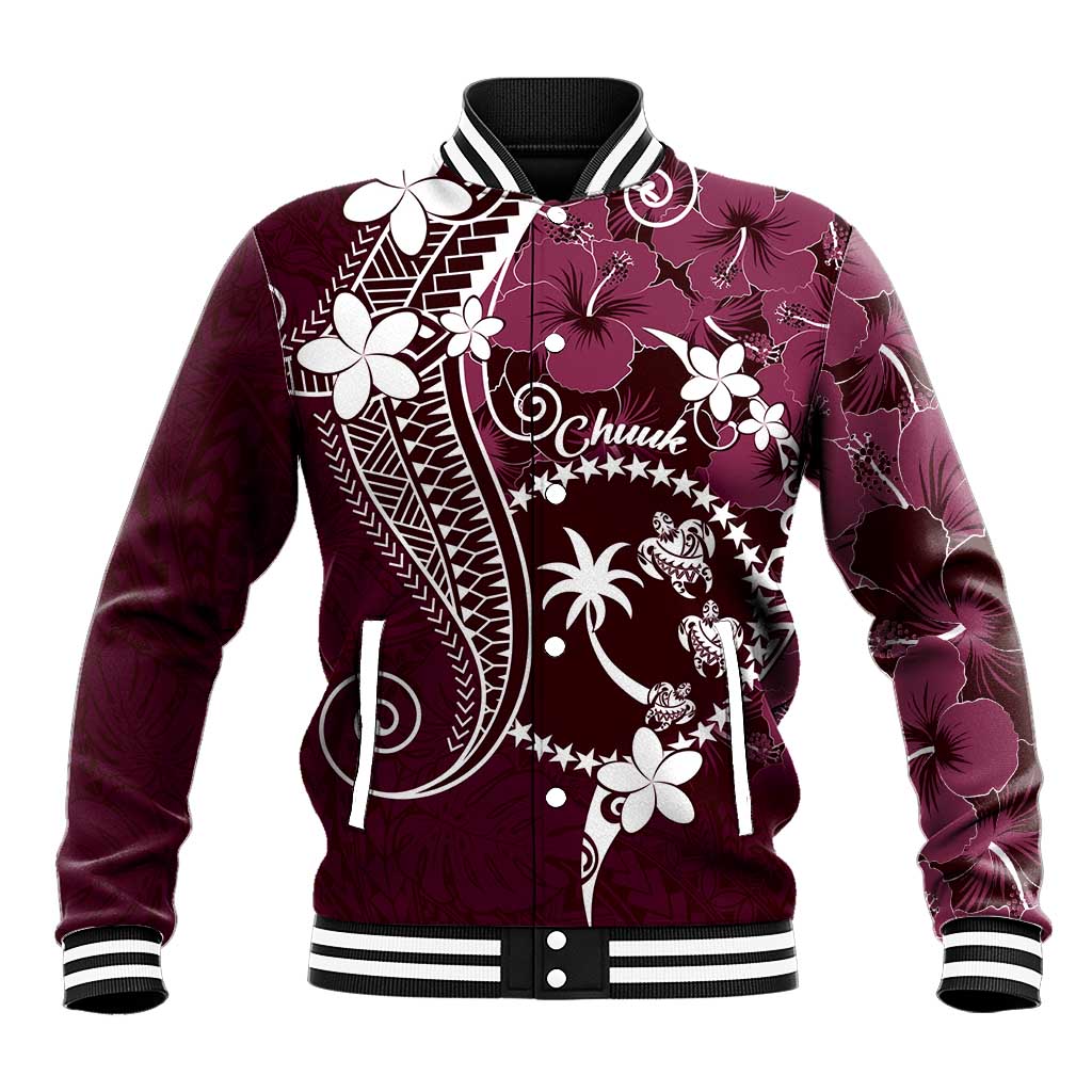 FSM Chuuk Baseball Jacket Turtle Tropical Flowers Polynesian - Pink