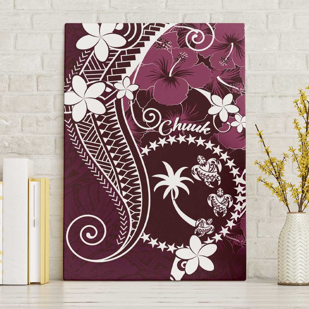 FSM Chuuk Canvas Wall Art Turtle Tropical Flowers Polynesian - Pink