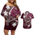 FSM Chuuk Couples Matching Off Shoulder Short Dress and Hawaiian Shirt Turtle Tropical Flowers Polynesian - Pink