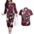 FSM Chuuk Couples Matching Off The Shoulder Long Sleeve Dress and Hawaiian Shirt Turtle Tropical Flowers Polynesian - Pink