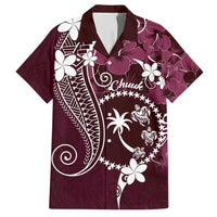 FSM Chuuk Family Matching Long Sleeve Bodycon Dress and Hawaiian Shirt Turtle Tropical Flowers Polynesian - Pink