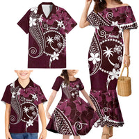 FSM Chuuk Family Matching Mermaid Dress and Hawaiian Shirt Turtle Tropical Flowers Polynesian - Pink