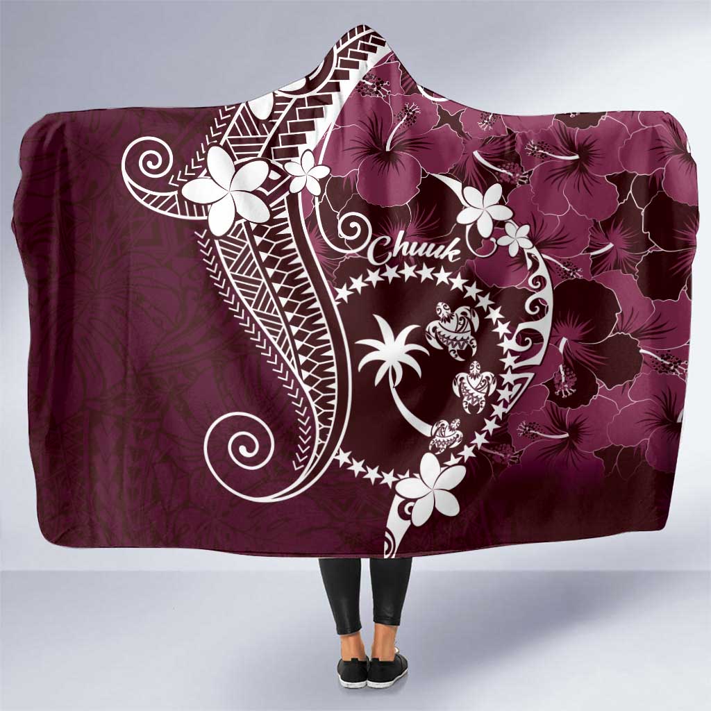 FSM Chuuk Hooded Blanket Turtle Tropical Flowers Polynesian - Pink