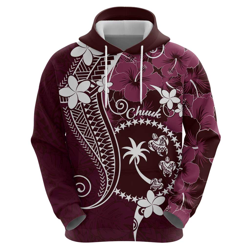 FSM Chuuk Hoodie Turtle Tropical Flowers Polynesian - Pink