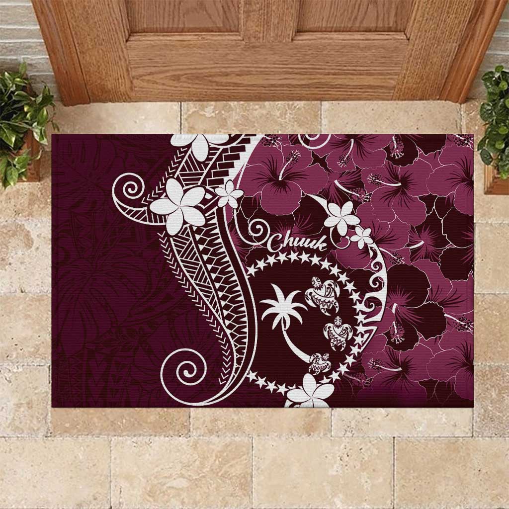 FSM Chuuk Rubber Doormat Turtle Tropical Flowers Polynesian - Pink