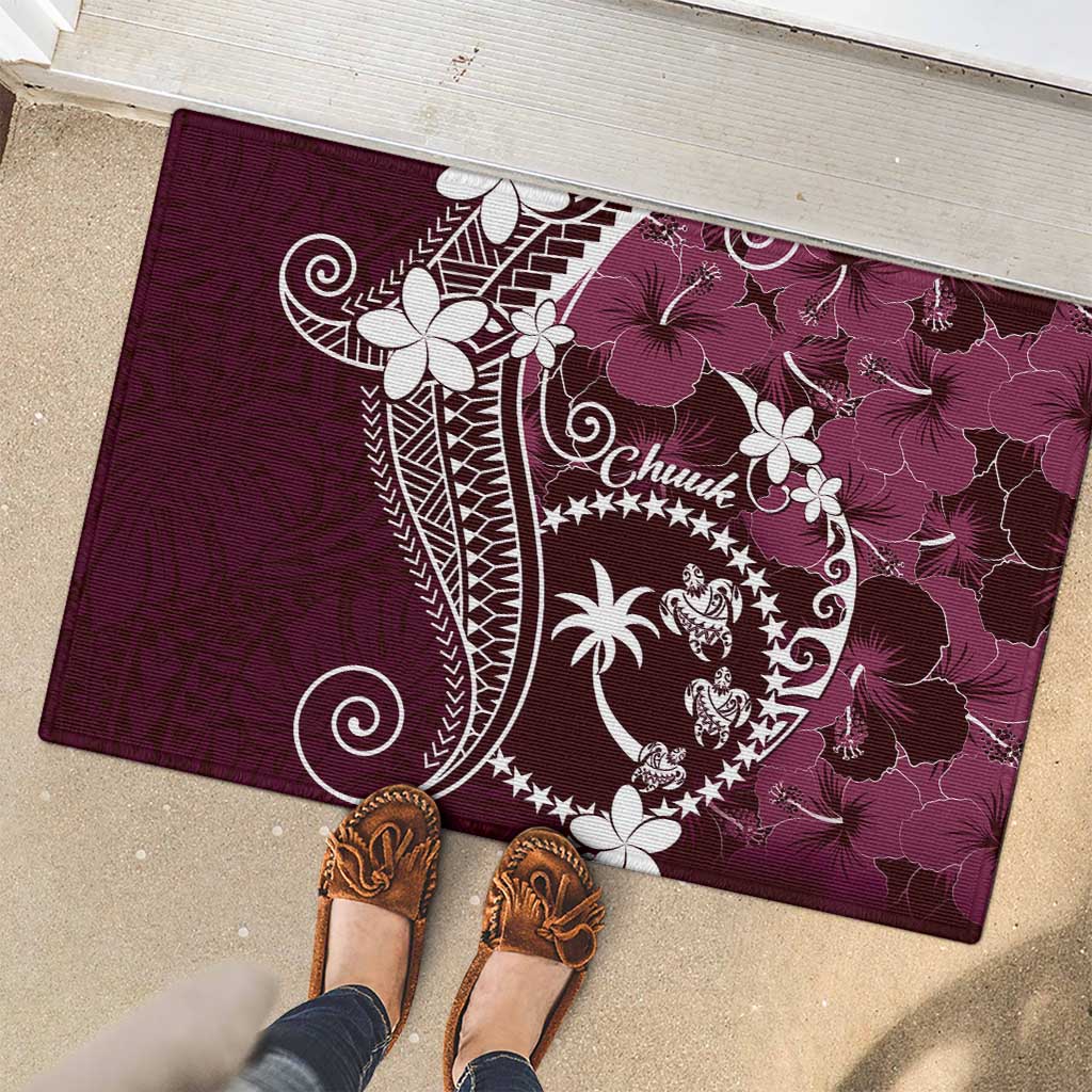 FSM Chuuk Rubber Doormat Turtle Tropical Flowers Polynesian - Pink
