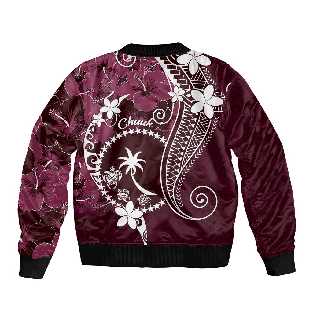 FSM Chuuk Sleeve Zip Bomber Jacket Turtle Tropical Flowers Polynesian - Pink