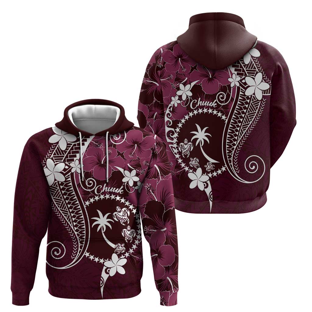 FSM Chuuk Zip Hoodie Turtle Tropical Flowers Polynesian - Pink