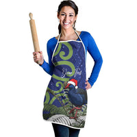 Personalized New Zealand Pukeko Christmas Apron Meri Kirihimete Taniko Ponga Koru Blue - Polynesian Pride