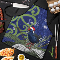 Personalized New Zealand Pukeko Christmas Apron Meri Kirihimete Taniko Ponga Koru Blue - Polynesian Pride