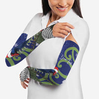 Personalized New Zealand Pukeko Christmas Arm Sleeves Meri Kirihimete Taniko Ponga Koru Blue - Polynesian Pride