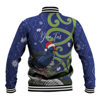 Personalized New Zealand Pukeko Christmas Baseball Jacket Meri Kirihimete Taniko Ponga Koru Blue - Polynesian Pride