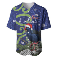 Personalized New Zealand Pukeko Christmas Baseball Jersey Meri Kirihimete Taniko Ponga Koru Blue - Polynesian Pride