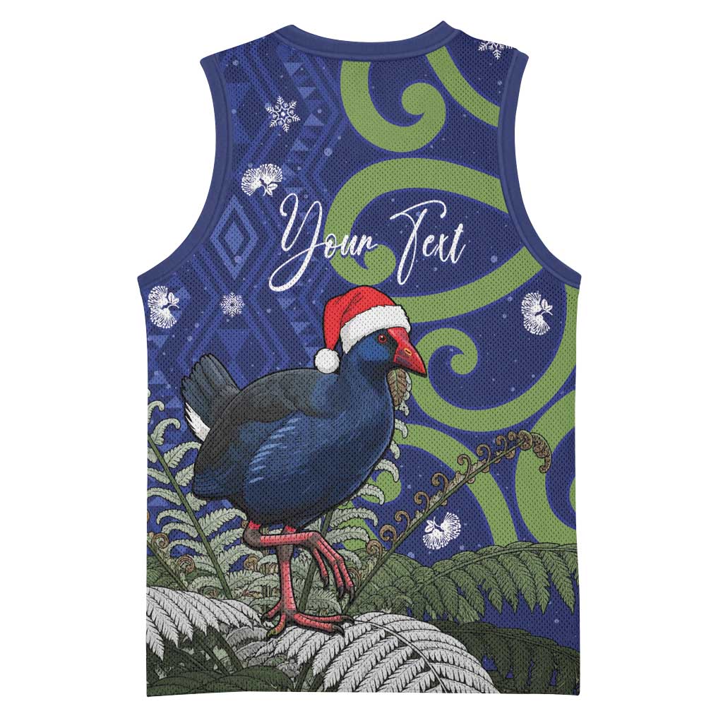 Personalized New Zealand Pukeko Christmas Basketball Jersey Meri Kirihimete Taniko Ponga Koru Blue - Polynesian Pride