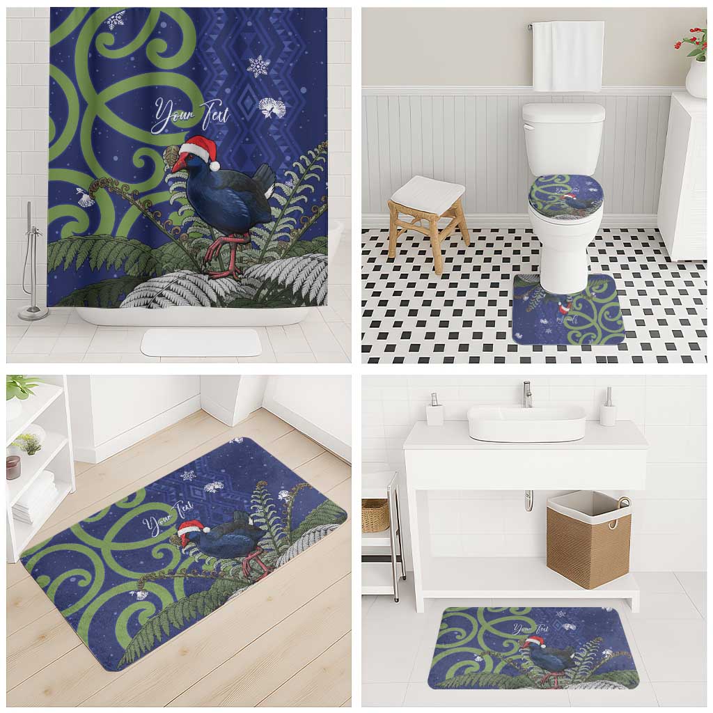 Personalized New Zealand Pukeko Christmas Bathroom Set Meri Kirihimete Taniko Ponga Koru Blue - Polynesian Pride