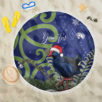 Personalized New Zealand Pukeko Christmas Beach Blanket Meri Kirihimete Taniko Ponga Koru Blue - Polynesian Pride