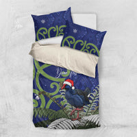 Personalized New Zealand Pukeko Christmas Bedding Set Meri Kirihimete Taniko Ponga Koru Blue - Polynesian Pride