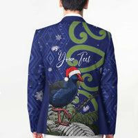 Personalized New Zealand Pukeko Christmas Blazer Meri Kirihimete Taniko Ponga Koru Blue - Polynesian Pride