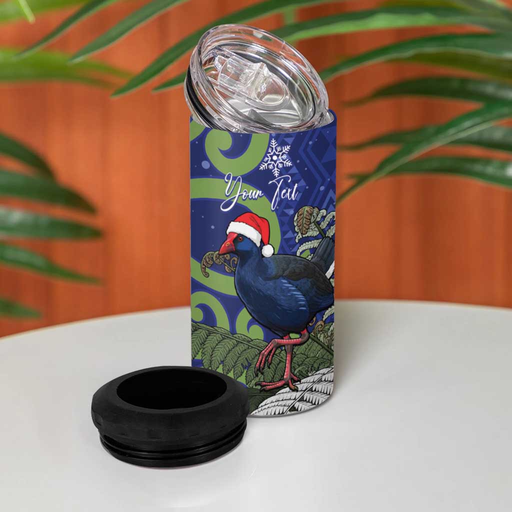 Personalized New Zealand Pukeko Christmas 4 in 1 Can Cooler Tumbler Meri Kirihimete Taniko Ponga Koru Blue - Polynesian Pride