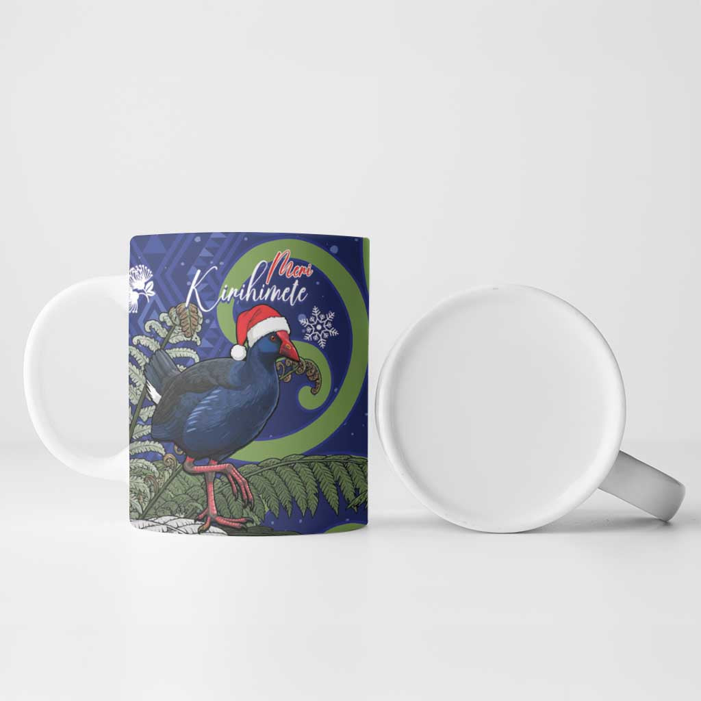 Personalized New Zealand Pukeko Christmas Ceramic Mug Meri Kirihimete Taniko Ponga Koru Blue - Polynesian Pride