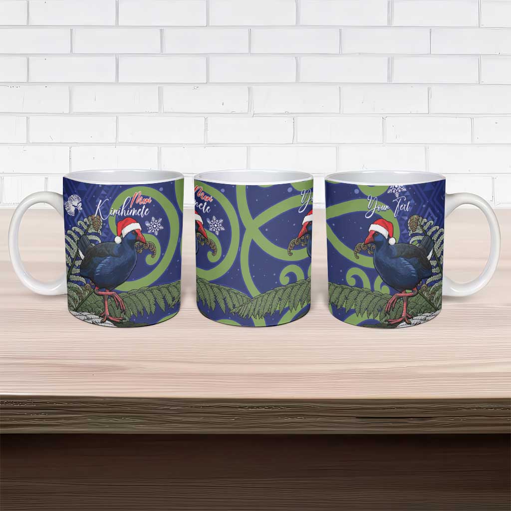 Personalized New Zealand Pukeko Christmas Ceramic Mug Meri Kirihimete Taniko Ponga Koru Blue - Polynesian Pride