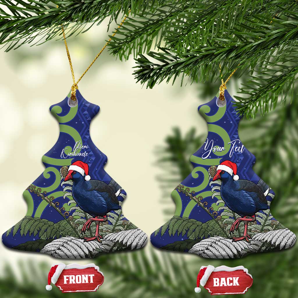 Personalized New Zealand Pukeko Christmas Ceramic Ornament Meri Kirihimete Taniko Ponga Koru Blue - Polynesian Pride