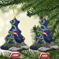 Personalized New Zealand Pukeko Christmas Ceramic Ornament Meri Kirihimete Taniko Ponga Koru Blue - Polynesian Pride