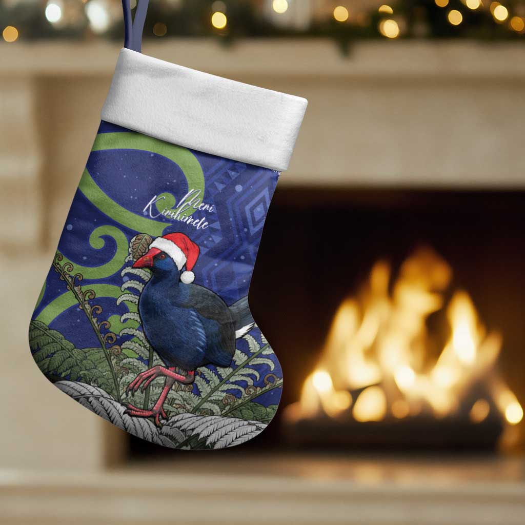 Personalized New Zealand Pukeko Christmas Stocking Meri Kirihimete Taniko Ponga Koru Blue - Polynesian Pride