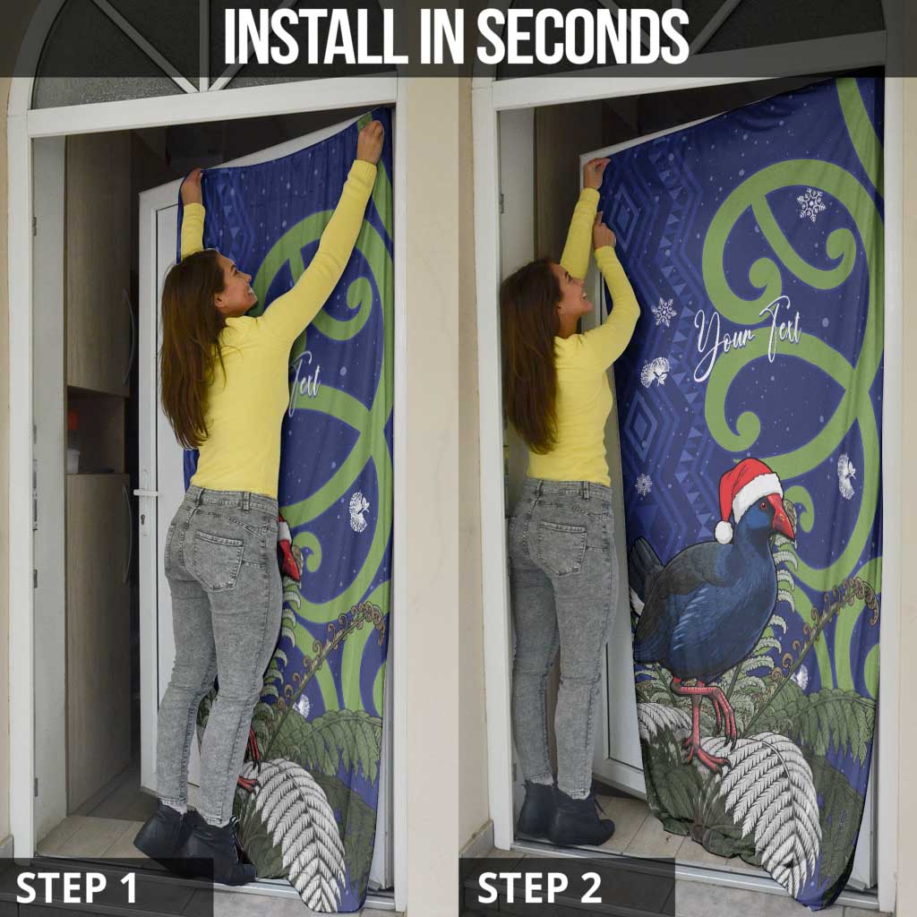 Personalized New Zealand Pukeko Christmas Door Cover Meri Kirihimete Taniko Ponga Koru Blue - Polynesian Pride