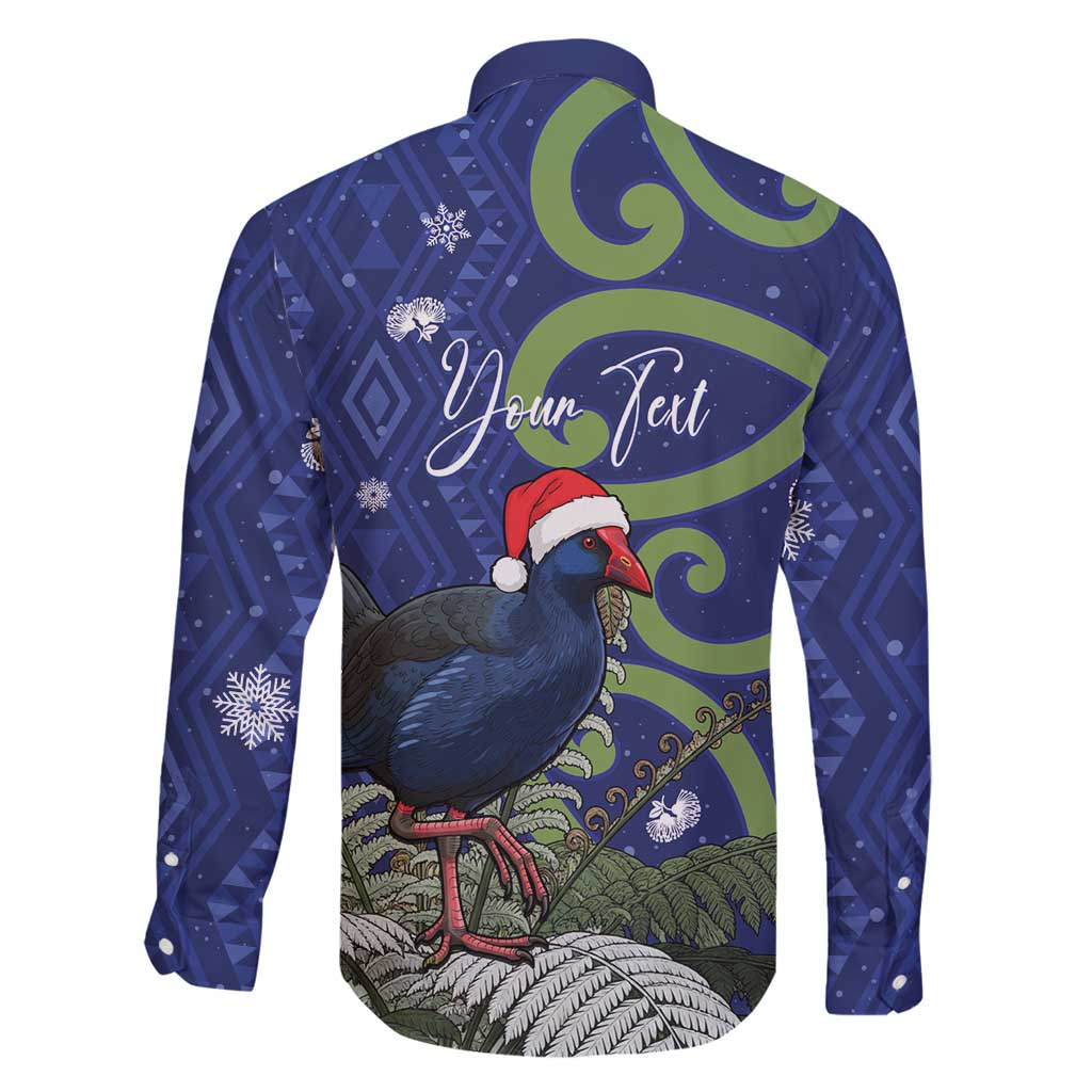 Personalized New Zealand Pukeko Christmas Family Matching Long Sleeve Bodycon Dress and Hawaiian Shirt Meri Kirihimete Taniko Ponga Koru Blue - Polynesian Pride