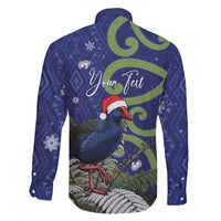 Personalized New Zealand Pukeko Christmas Family Matching Long Sleeve Bodycon Dress and Hawaiian Shirt Meri Kirihimete Taniko Ponga Koru Blue - Polynesian Pride