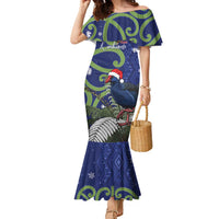 Personalized New Zealand Pukeko Christmas Family Matching Mermaid Dress and Hawaiian Shirt Meri Kirihimete Taniko Ponga Koru Blue - Polynesian Pride