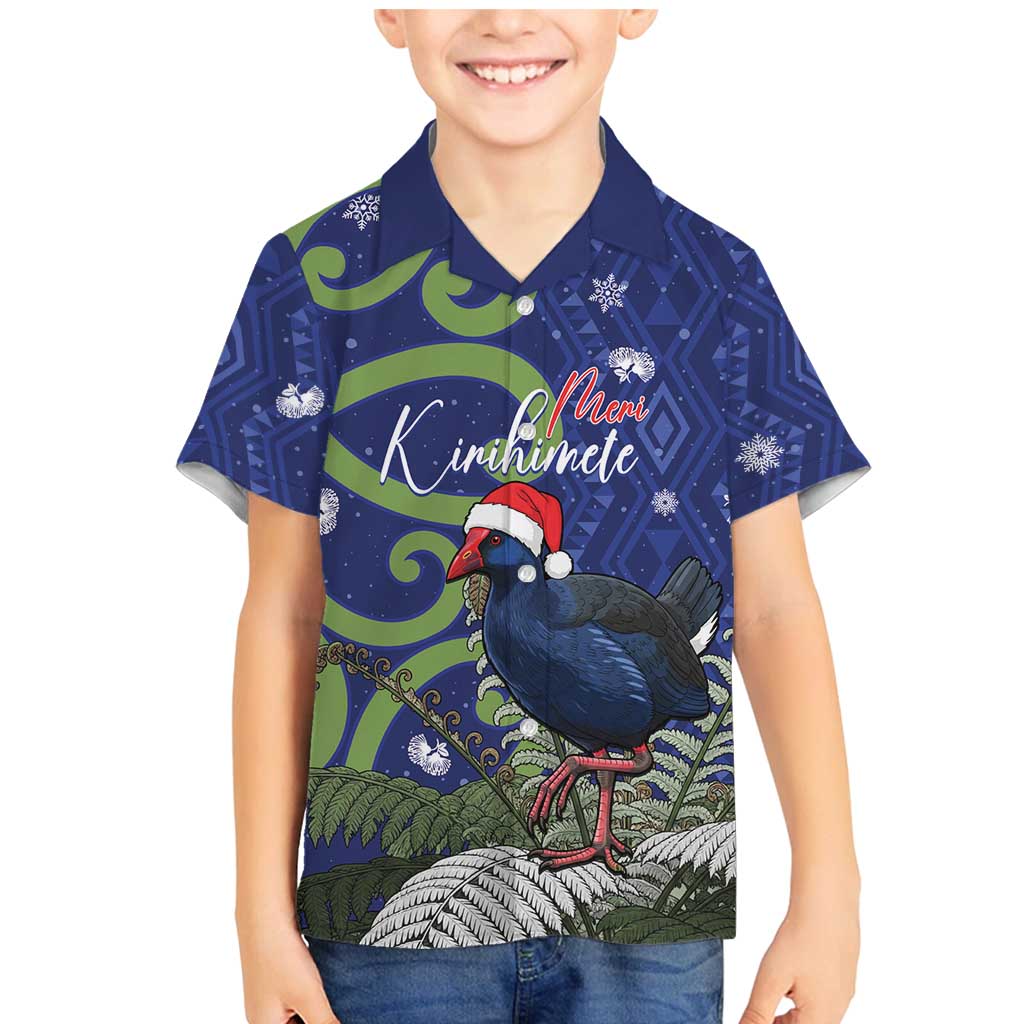 Personalized New Zealand Pukeko Christmas Family Matching Mermaid Dress and Hawaiian Shirt Meri Kirihimete Taniko Ponga Koru Blue - Polynesian Pride
