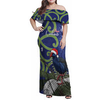 Personalized New Zealand Pukeko Christmas Family Matching Off Shoulder Maxi Dress and Hawaiian Shirt Meri Kirihimete Taniko Ponga Koru Blue - Polynesian Pride