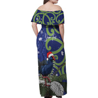 Personalized New Zealand Pukeko Christmas Family Matching Off Shoulder Maxi Dress and Hawaiian Shirt Meri Kirihimete Taniko Ponga Koru Blue - Polynesian Pride