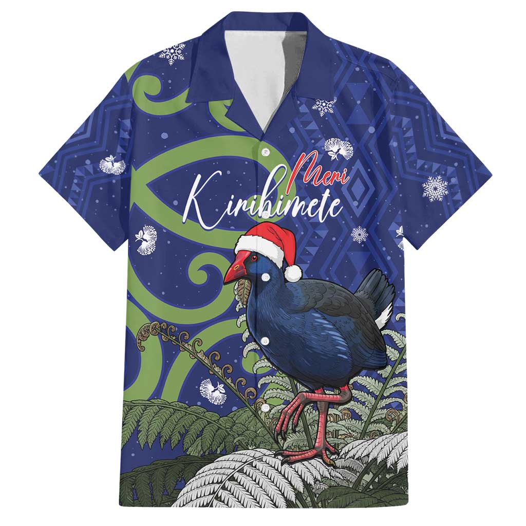 Personalized New Zealand Pukeko Christmas Family Matching Puletasi and Hawaiian Shirt Meri Kirihimete Taniko Ponga Koru Blue - Polynesian Pride