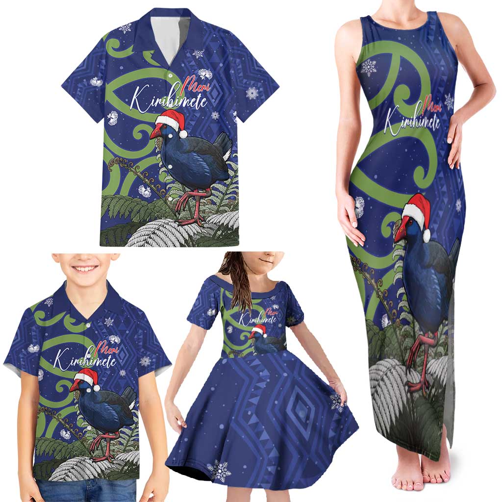 Personalized New Zealand Pukeko Christmas Family Matching Tank Maxi Dress and Hawaiian Shirt Meri Kirihimete Taniko Ponga Koru Blue - Polynesian Pride