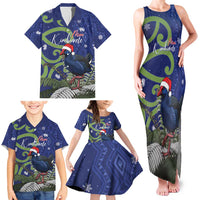 Personalized New Zealand Pukeko Christmas Family Matching Tank Maxi Dress and Hawaiian Shirt Meri Kirihimete Taniko Ponga Koru Blue - Polynesian Pride